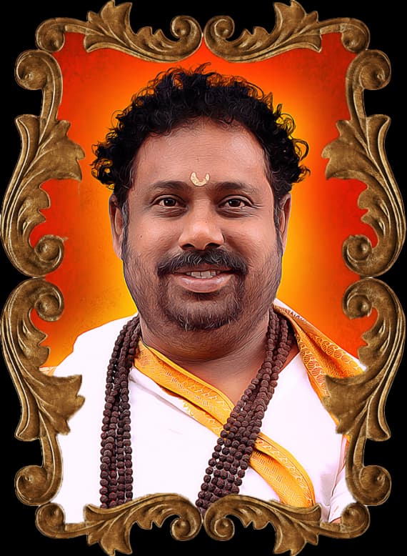 Pujya Sri Gurumurthy Guruji in an ornate golden frame