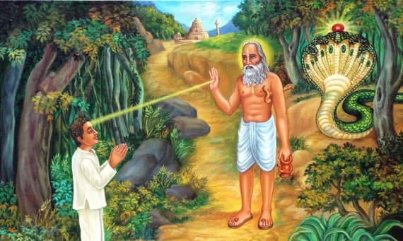 Guruji's divine Darshan of Mahavatar Babaji with the five-headed serpent